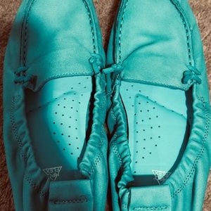 Hush Puppies Teal skin leather loafer US9.5 green-blue